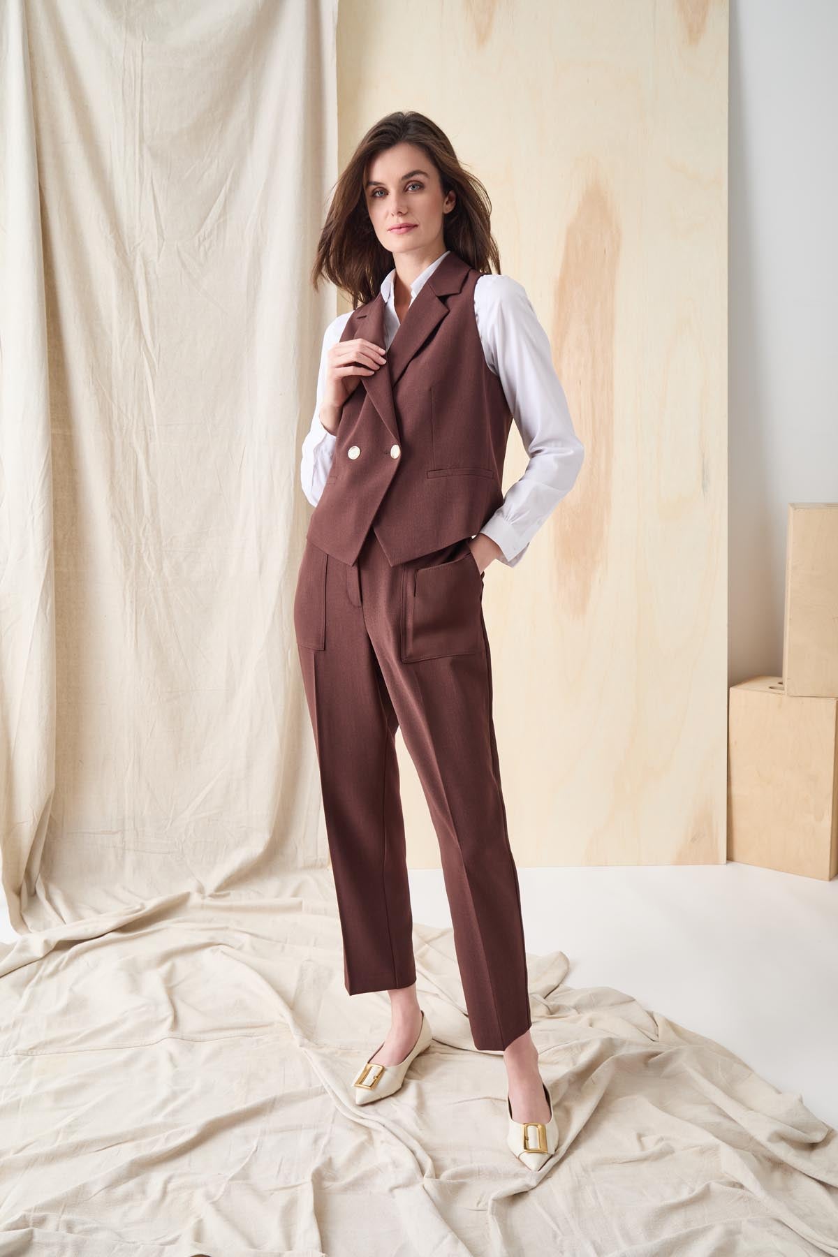 Double Breasted Vest, Stretch Crepe