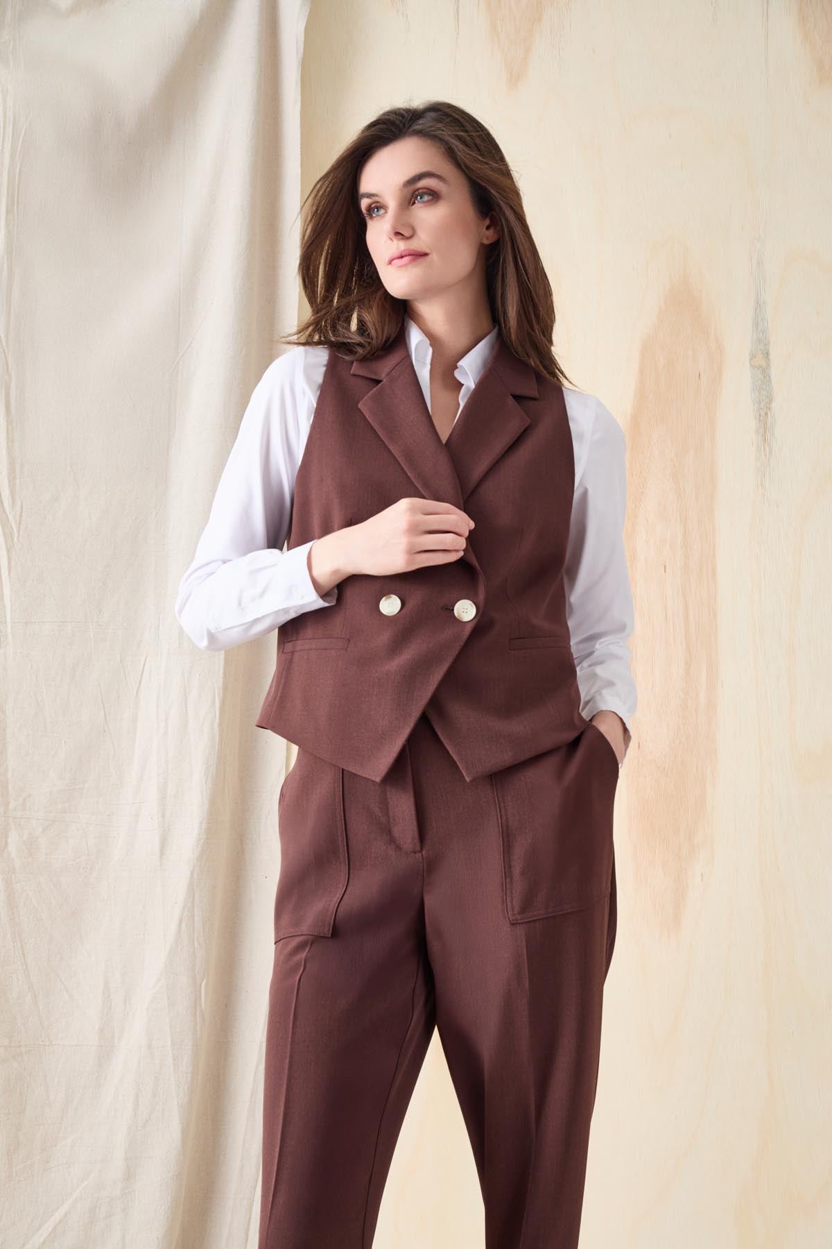 Double Breasted Vest, Stretch Crepe