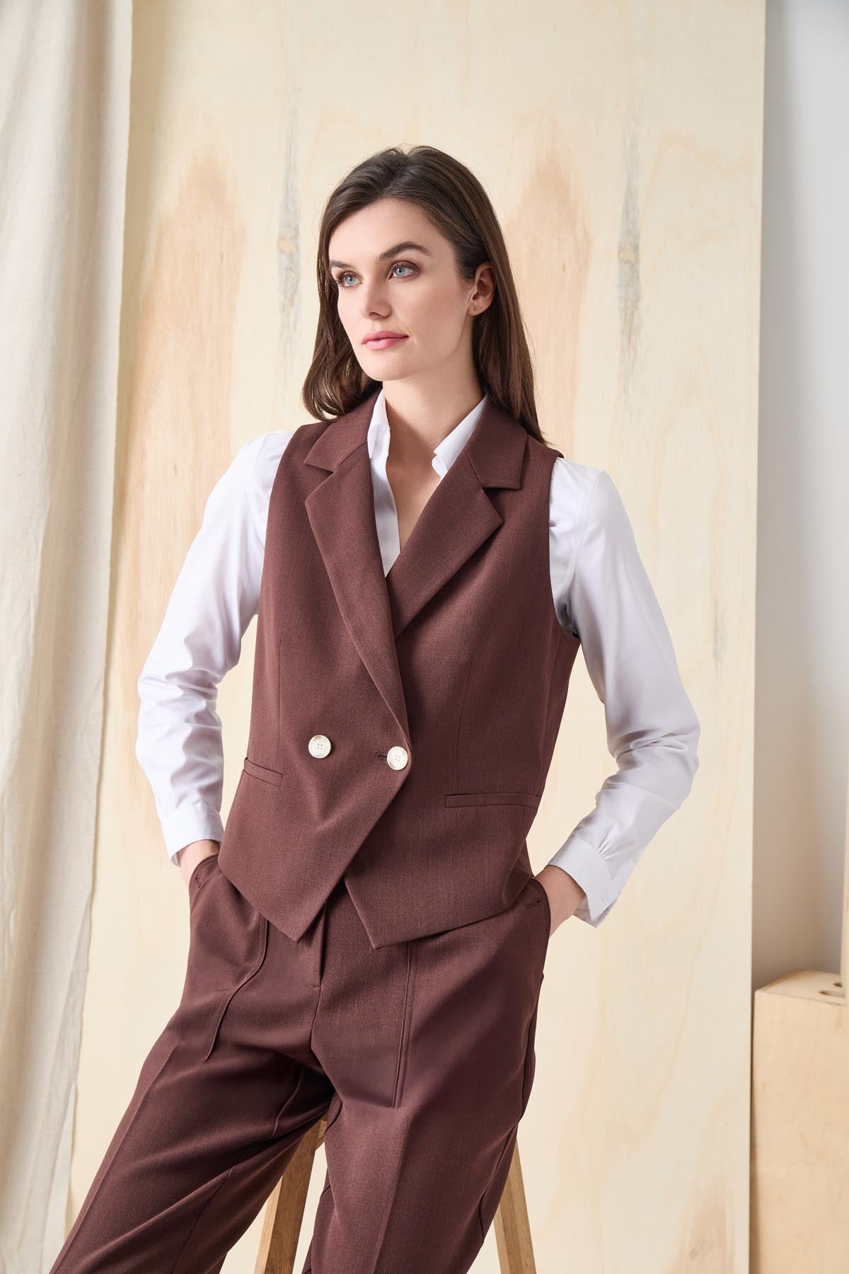 Double Breasted Vest, Stretch Crepe