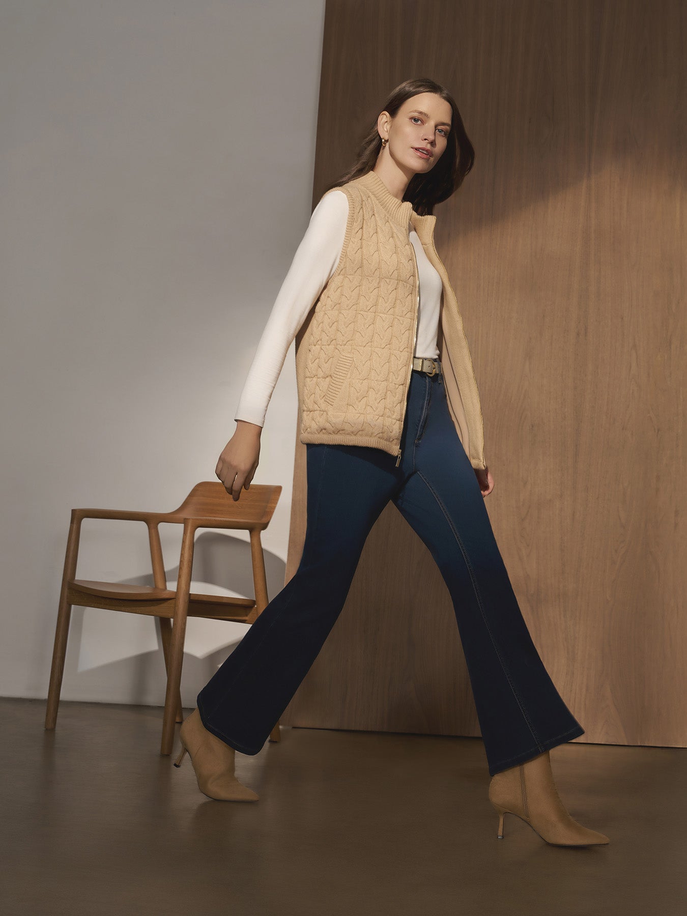 Zip-Front Cable Knit Puffer Vest