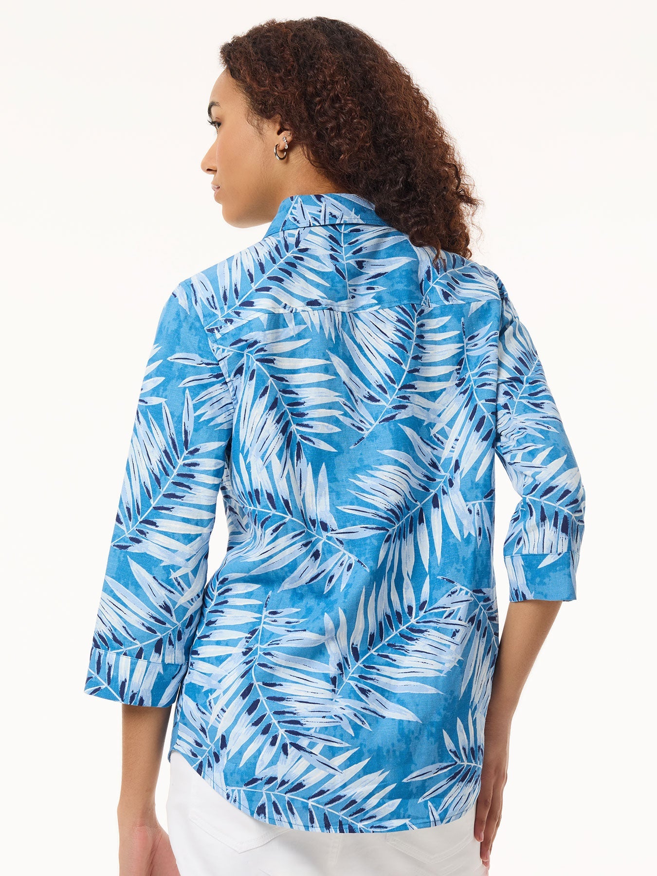 Button Front Tropical Shirt, Printed Linen Blend