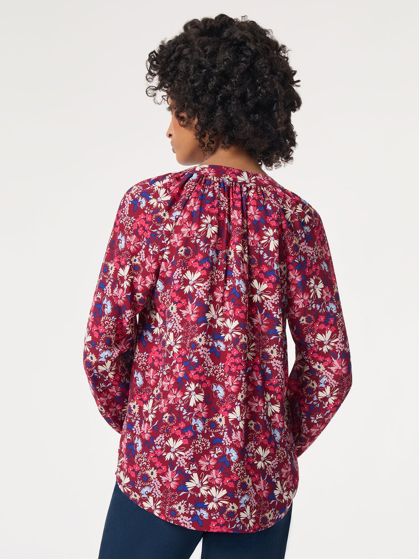 Printed Long Sleeve Raglan Blouse, Crepe De Chine