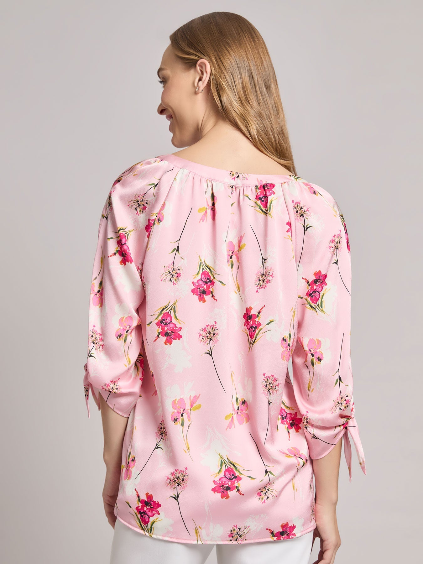 Petite V-Neck Tie-Sleeve Blouse, Hammered Satin