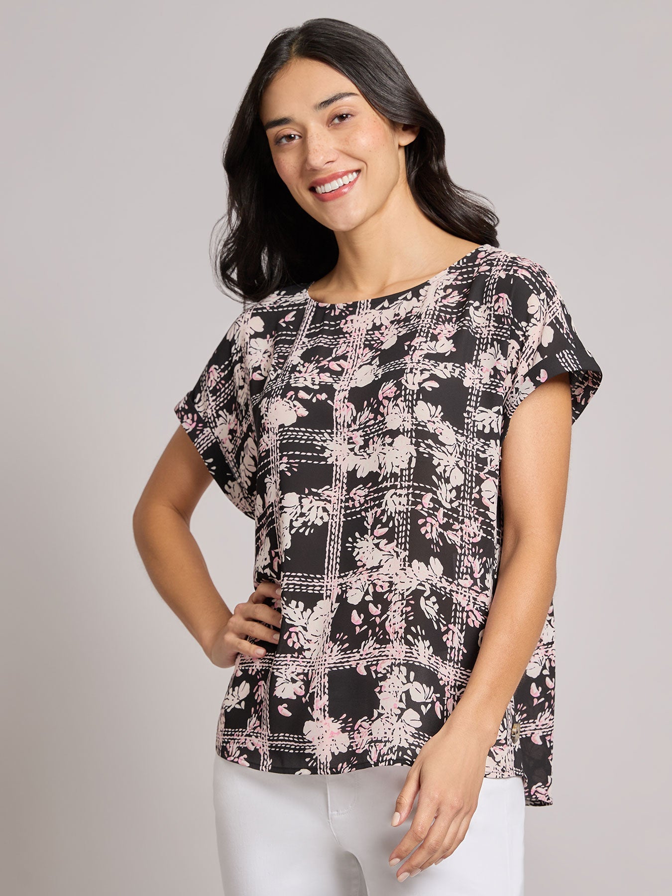 Button Detail Blouse, Crepe de Chine