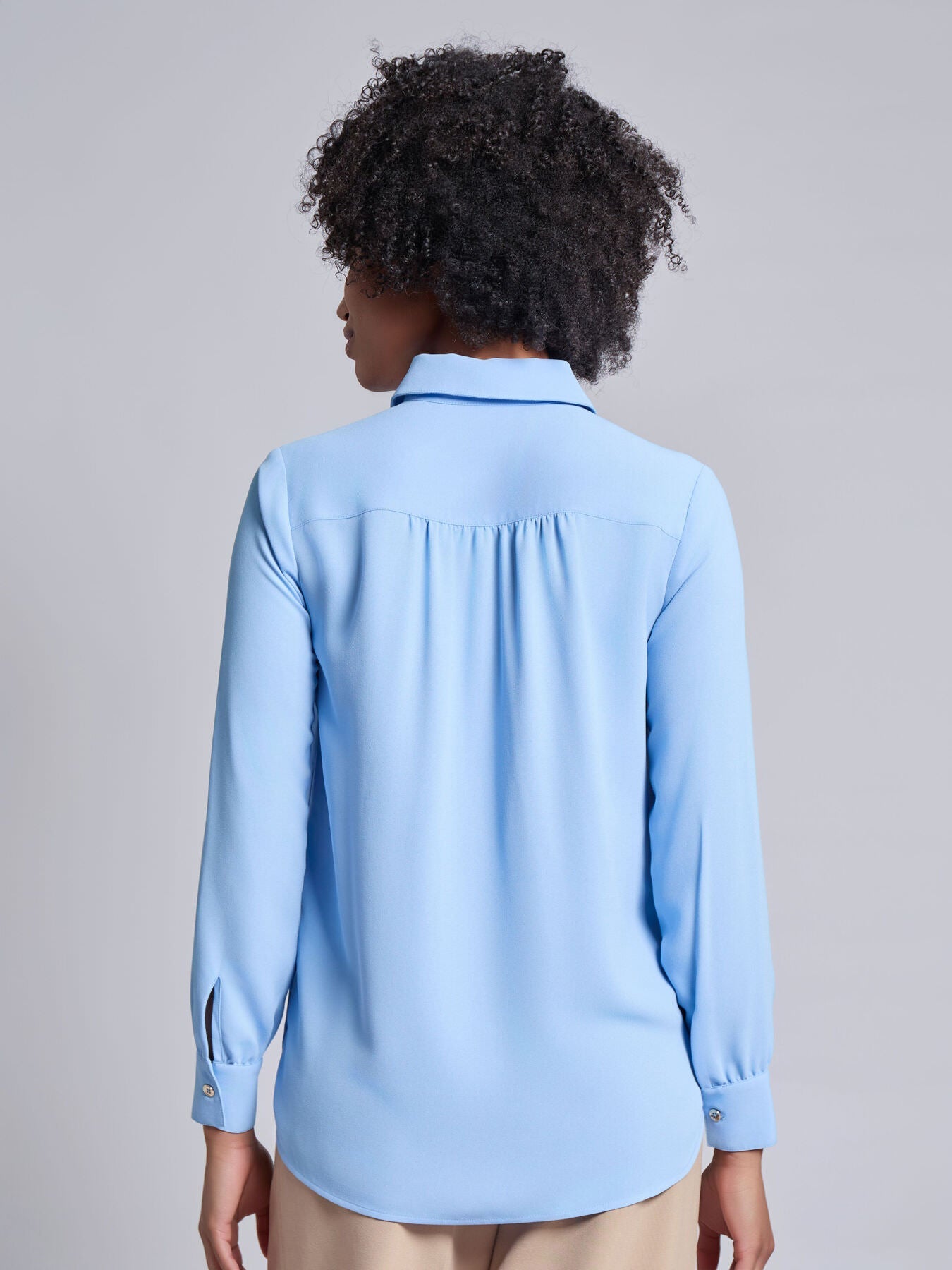 Long Sleeve Collared Popover Blouse, Crepe De Chine