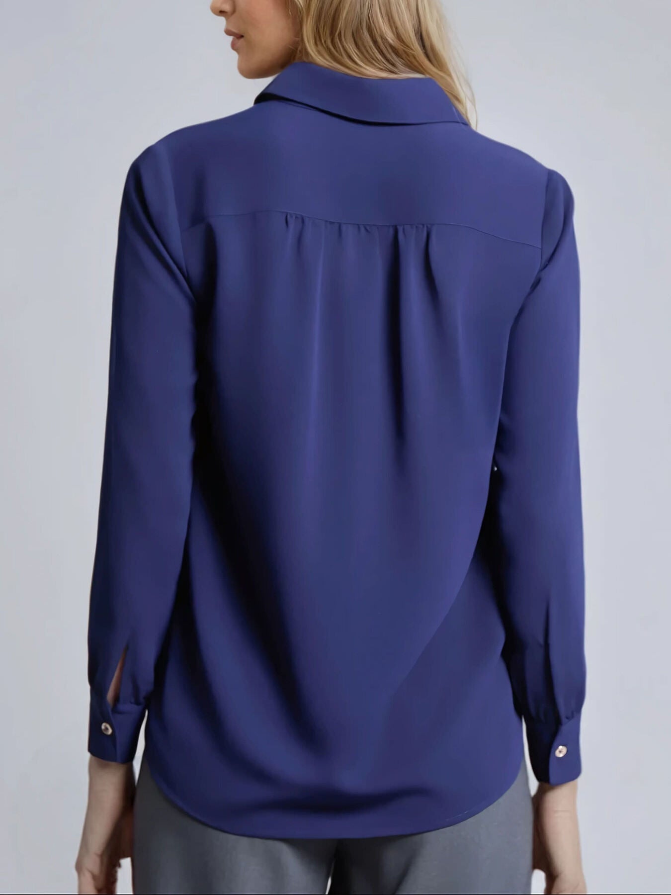 Long Sleeve Collared Popover Blouse, Crepe De Chine