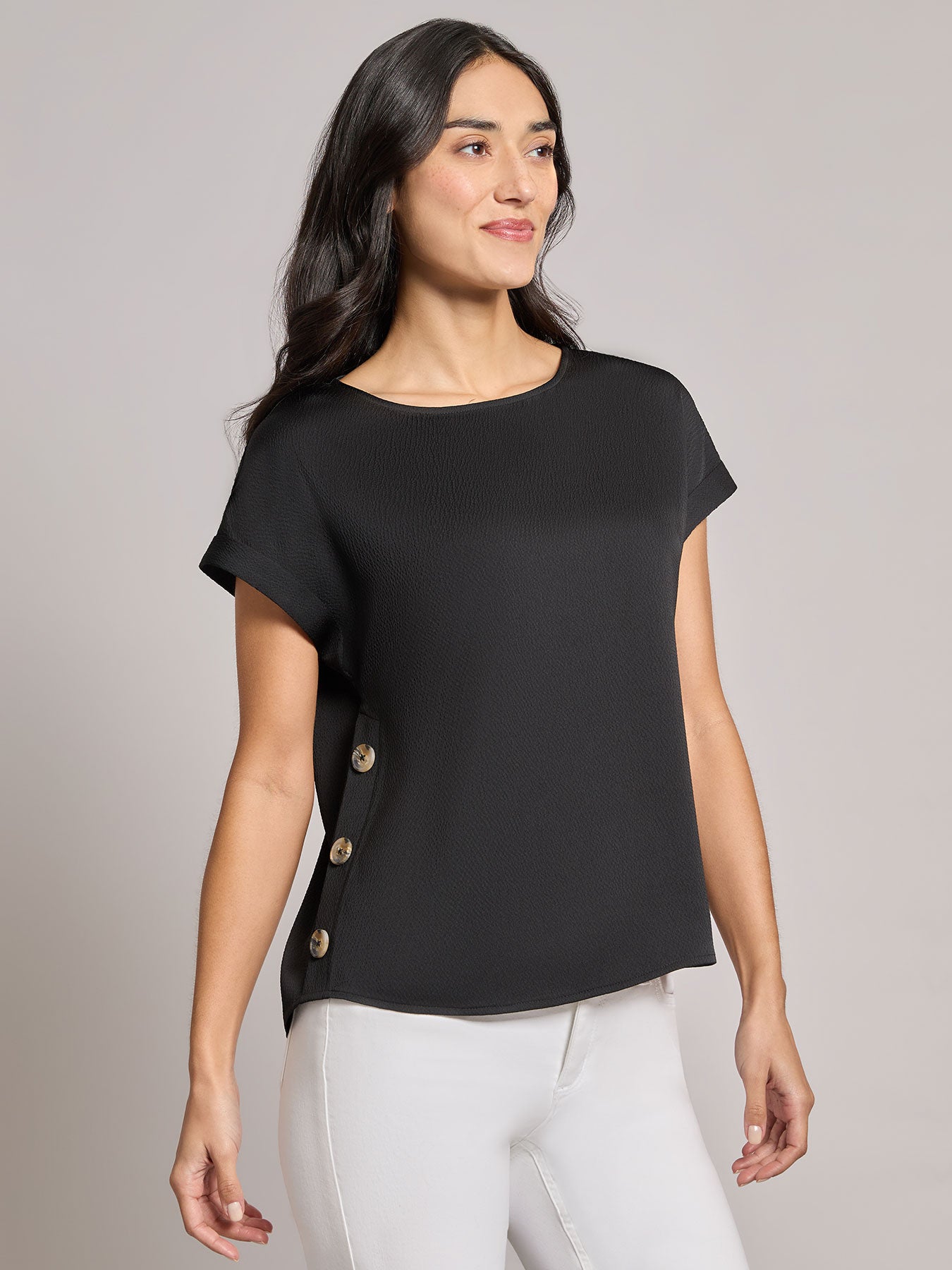 Button Detail Blouse, Hammered Satin