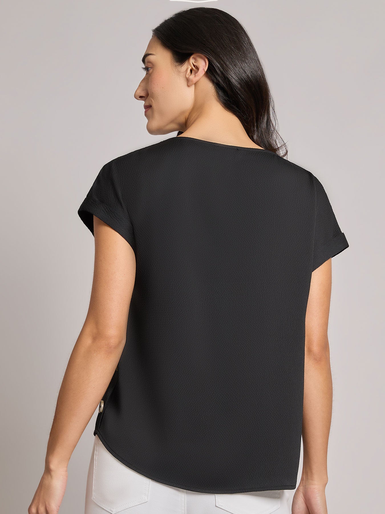 Button Detail Blouse, Hammered Satin