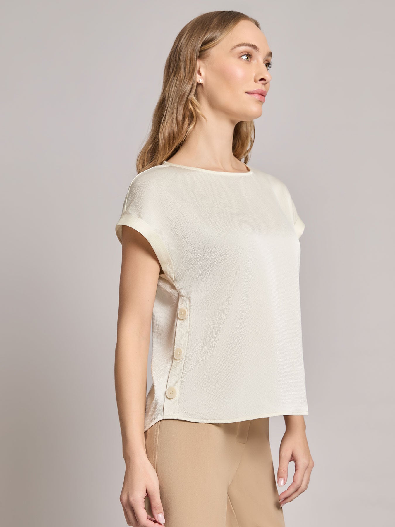 Button Detail Blouse, Hammered Satin
