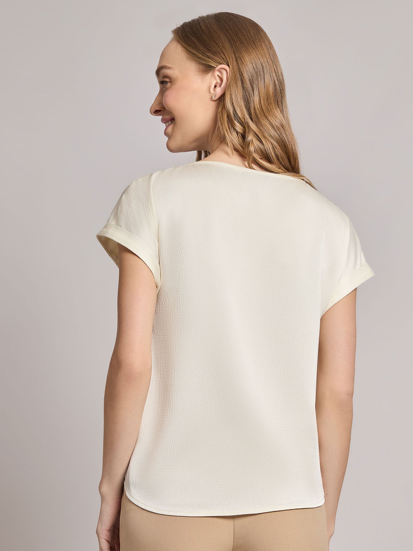 Plus Button Detail Blouse, Hammered Satin