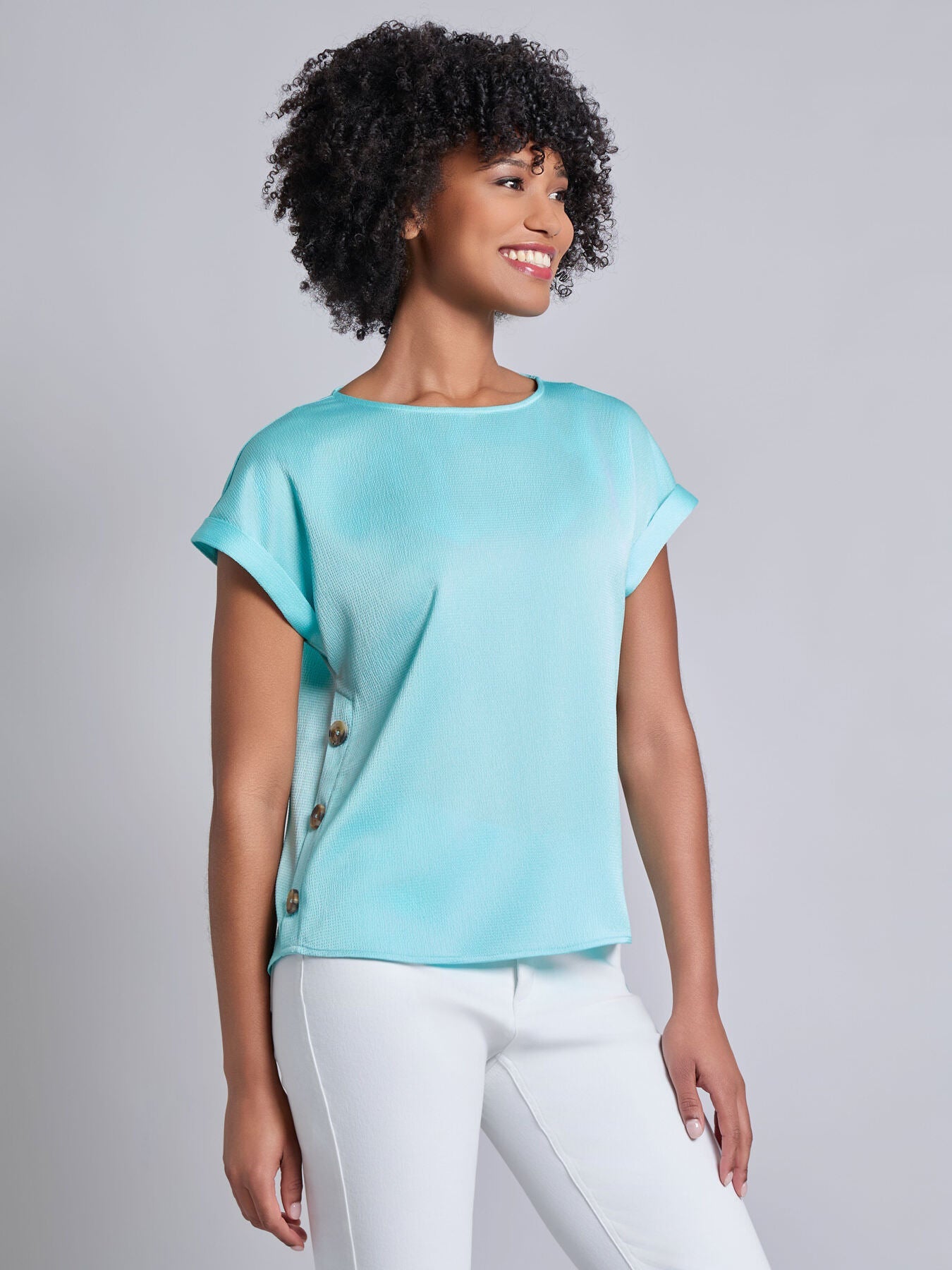 Button Detail Blouse, Hammered Satin