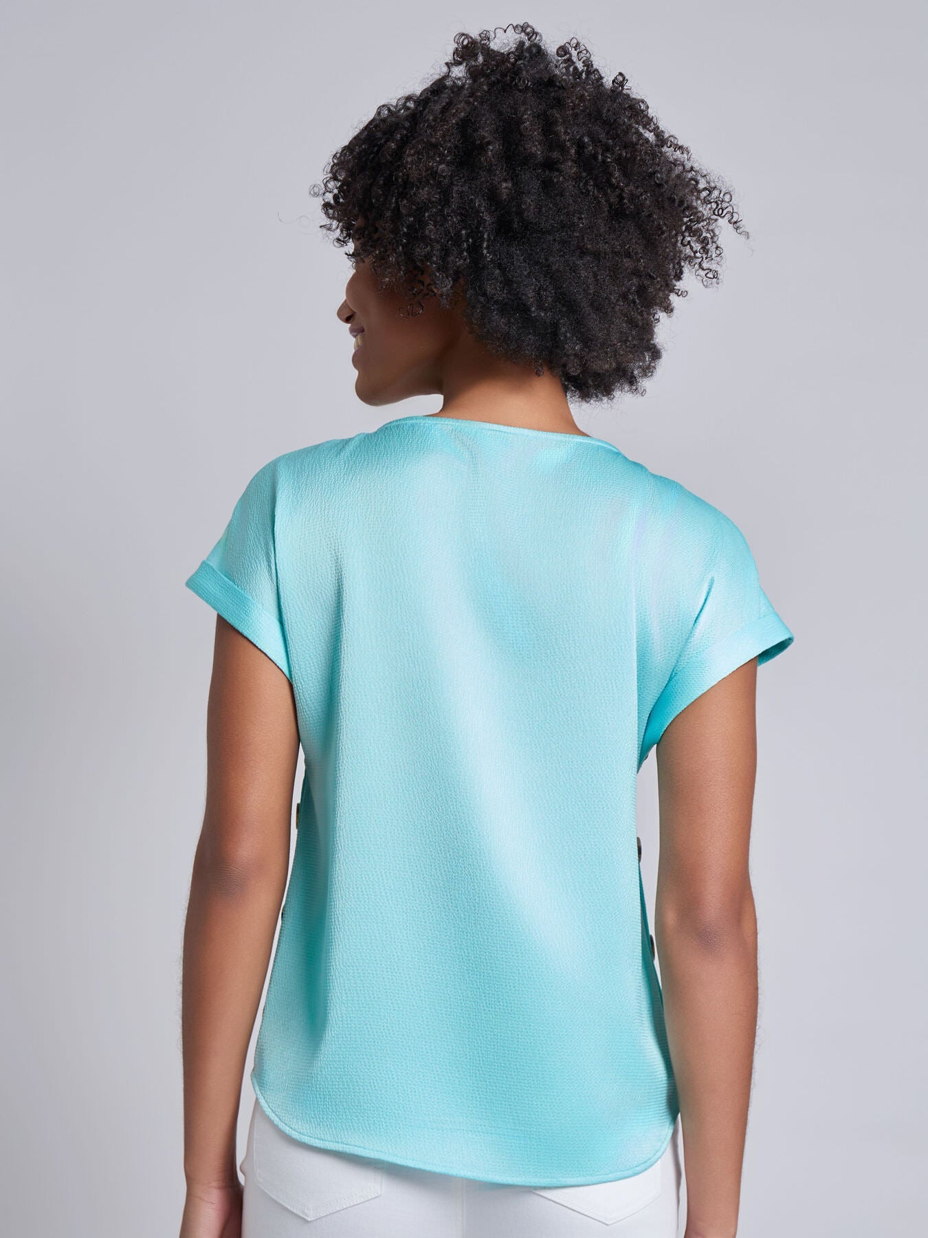 Button Detail Blouse, Hammered Satin