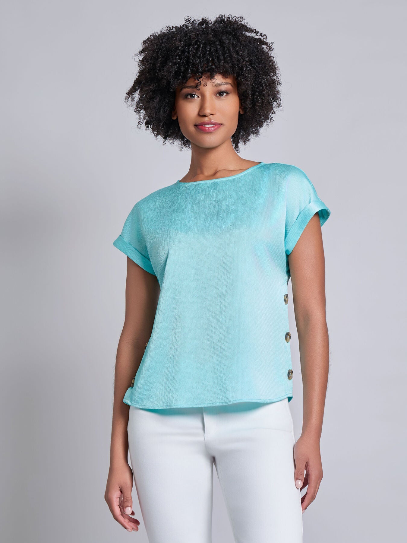 Button Detail Blouse, Hammered Satin