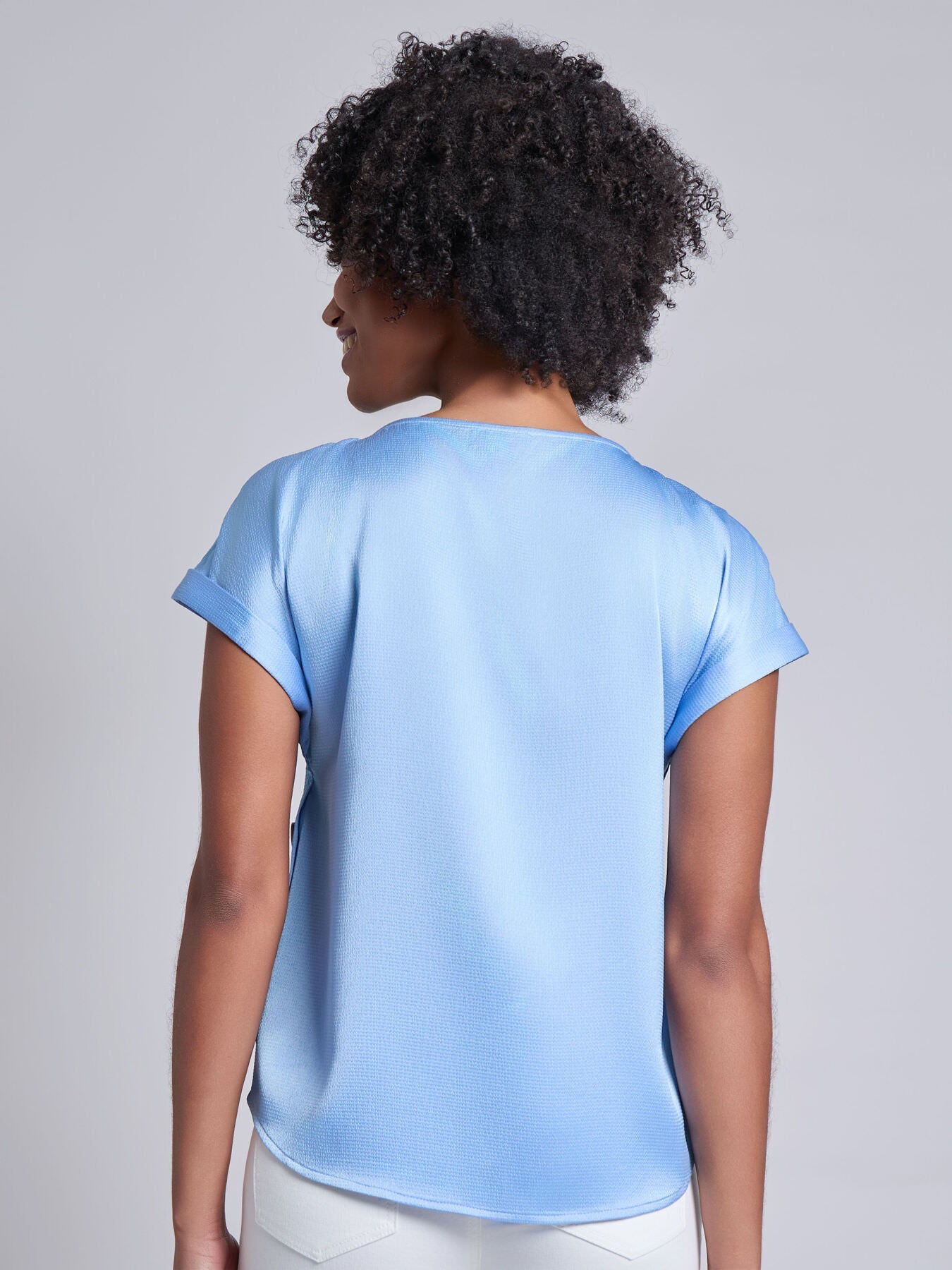 Button Detail Blouse, Hammered Satin