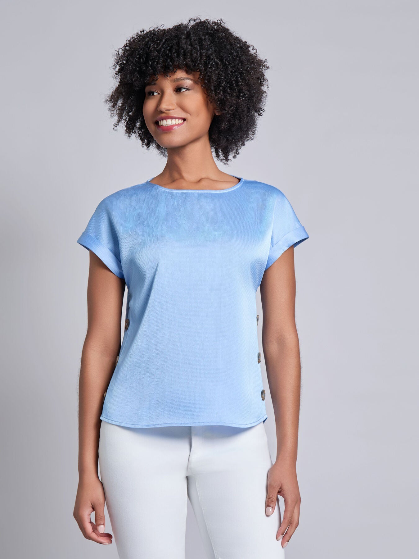 Button Detail Blouse, Hammered Satin