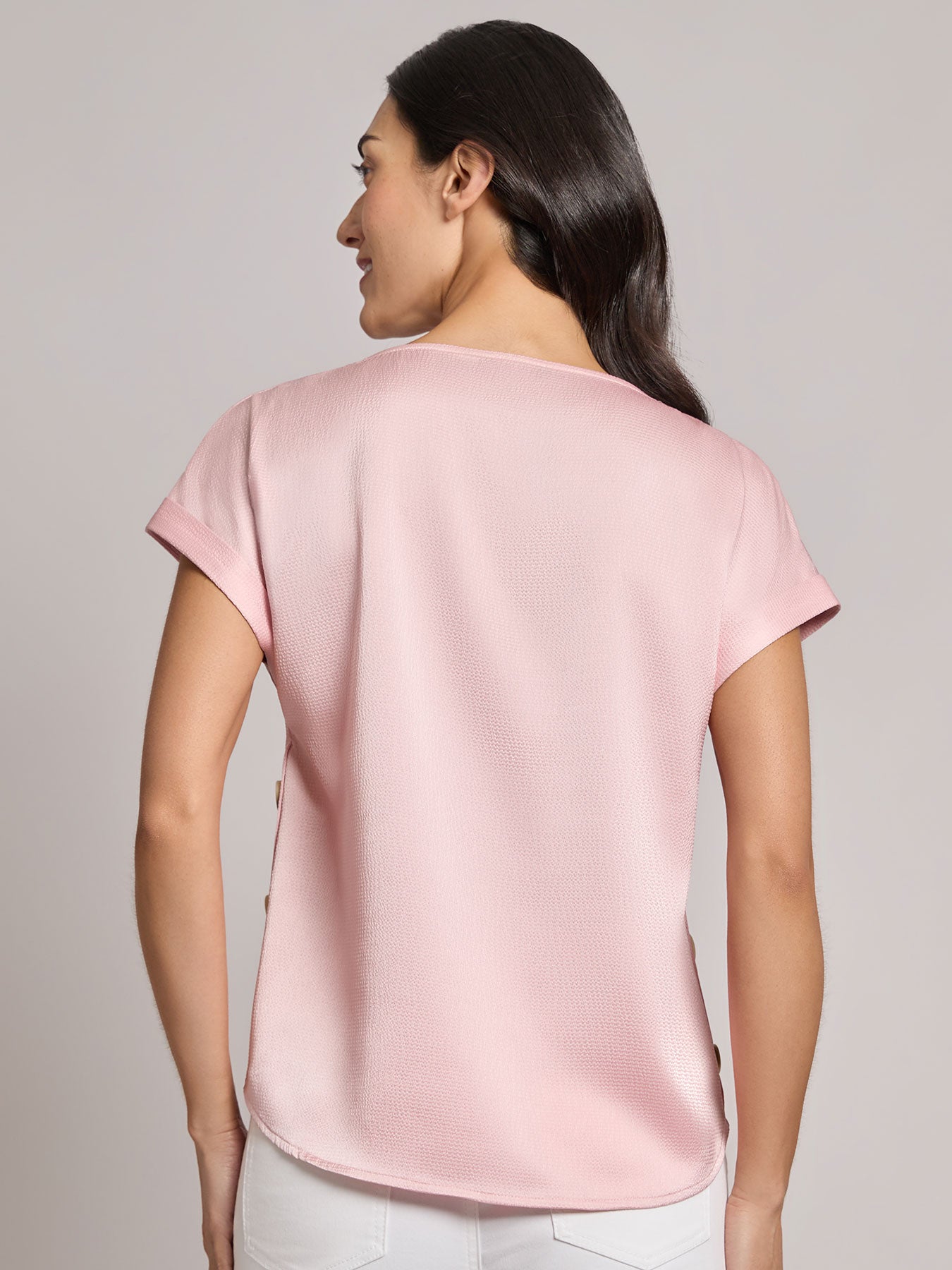 Button Detail Blouse, Hammered Satin