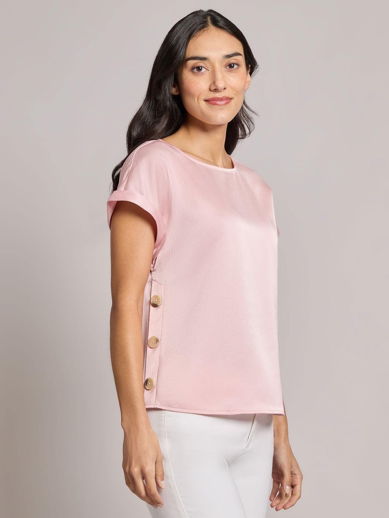 Button Detail Blouse, Hammered Satin