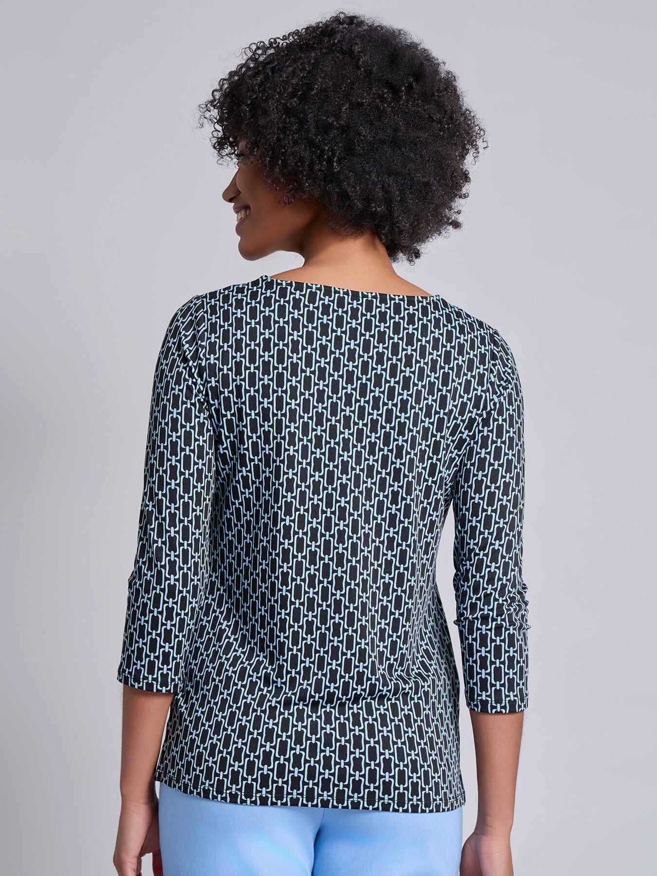 3/4 Sleeve Square Neck Blouse, Printed Moss Crepe