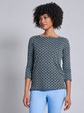 3/4 Sleeve Square Neck Blouse, Printed Moss Crepe