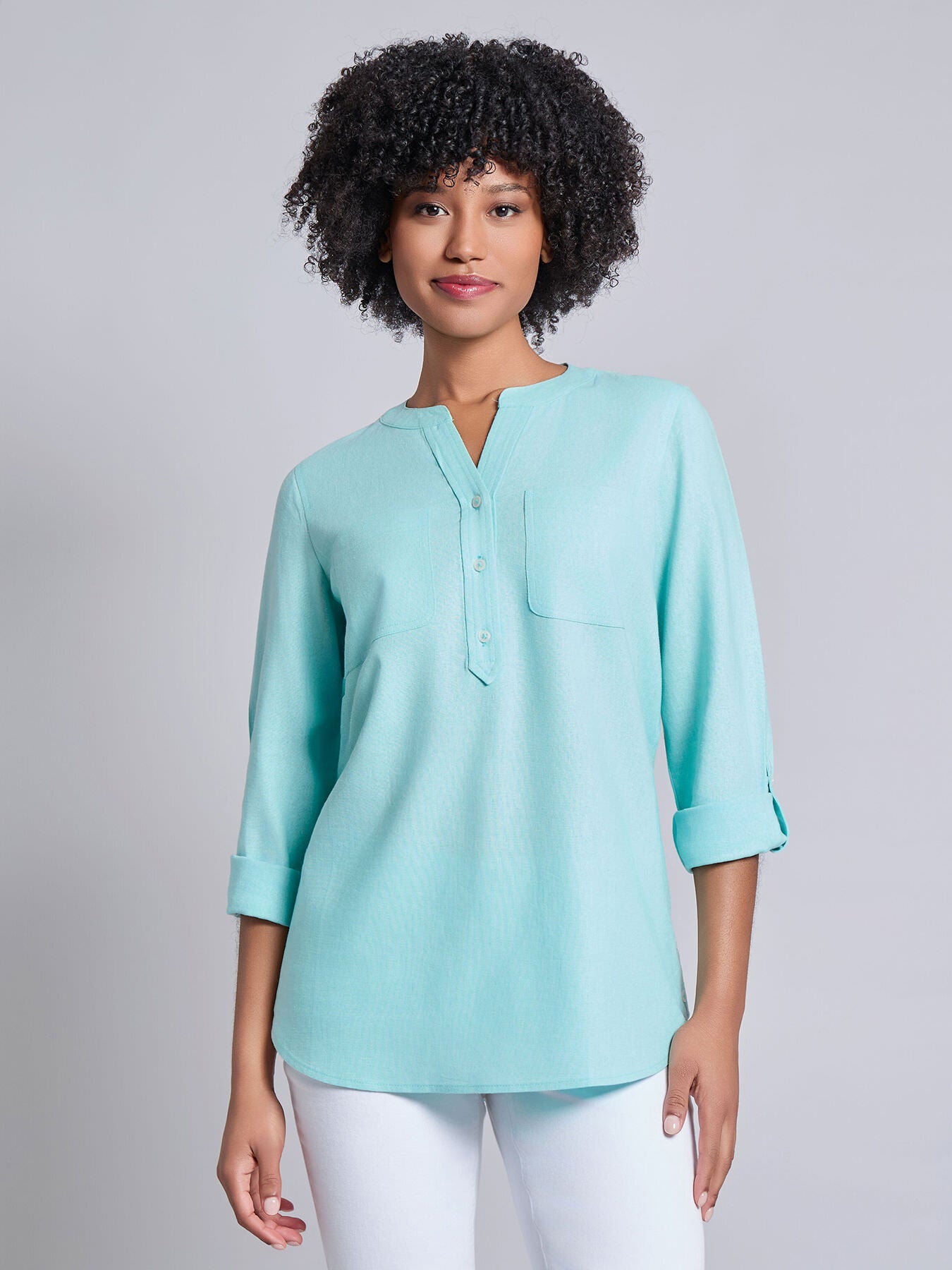 Button Front Tunic, Linen Blend