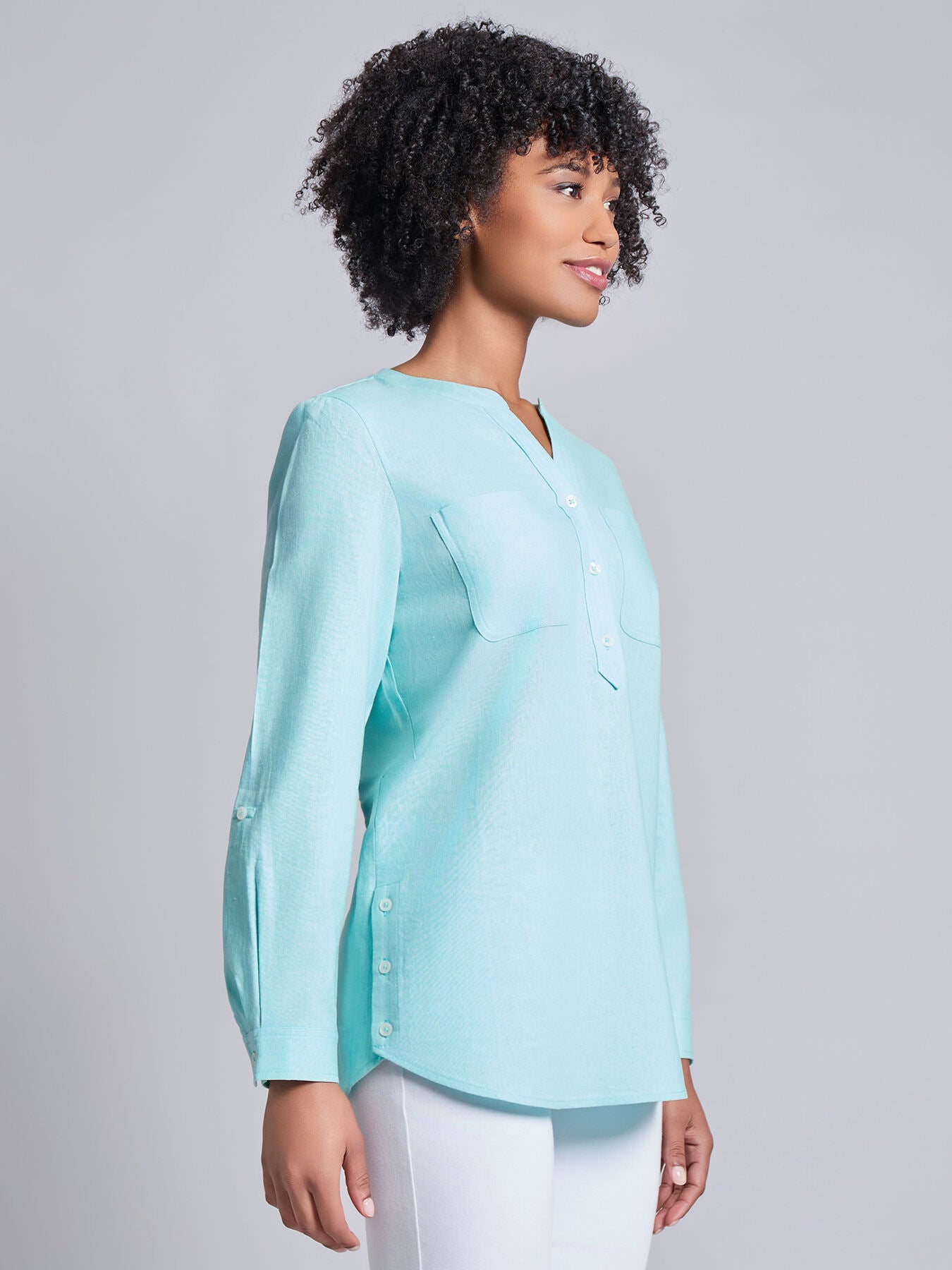 Button Front Tunic, Linen Blend