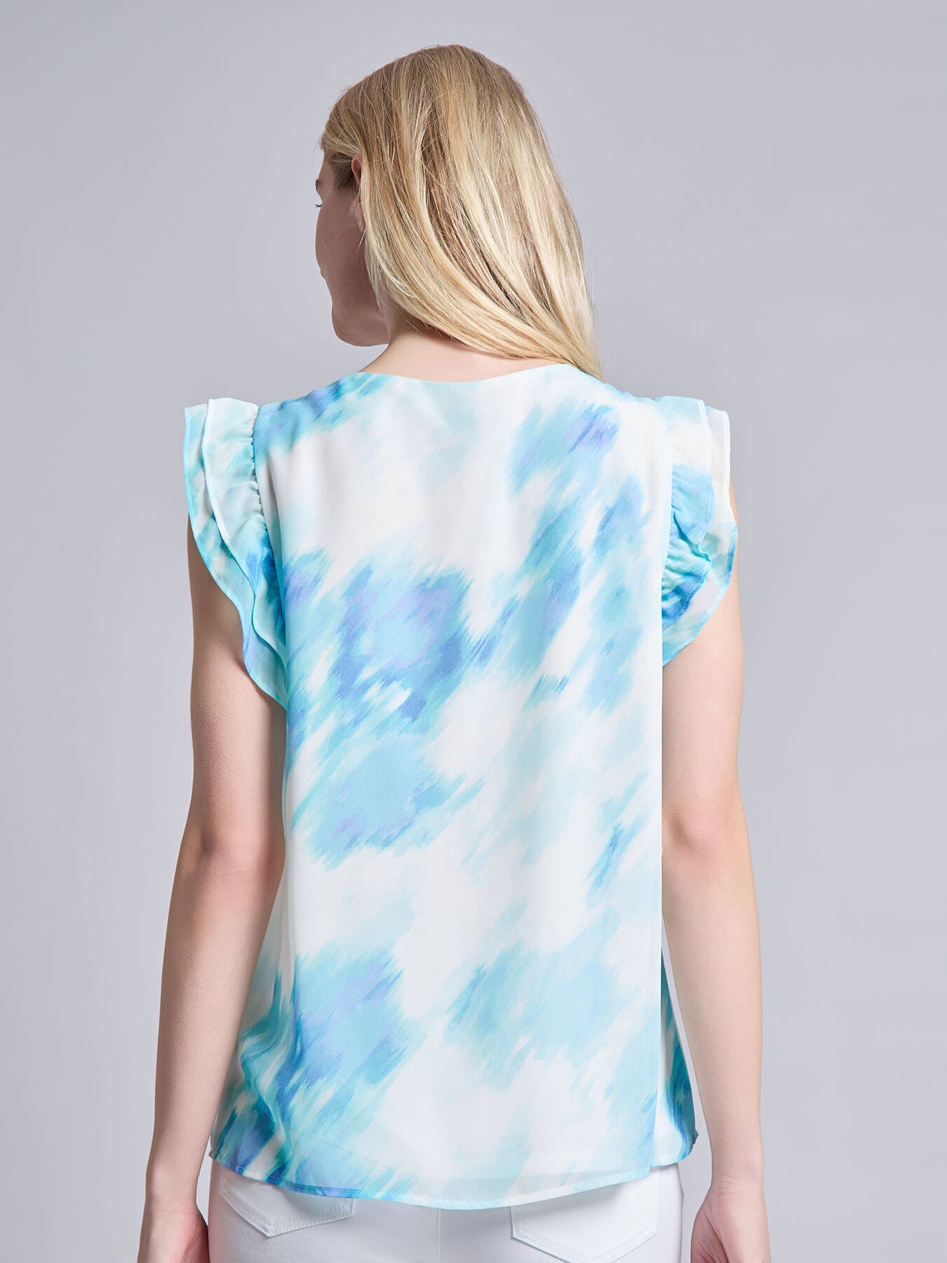 Flutter Sleeve V-Neck Blouse, Crepe De Chine