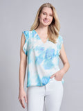 Petite Flutter Sleeve V-Neck Blouse, Crepe De Chine