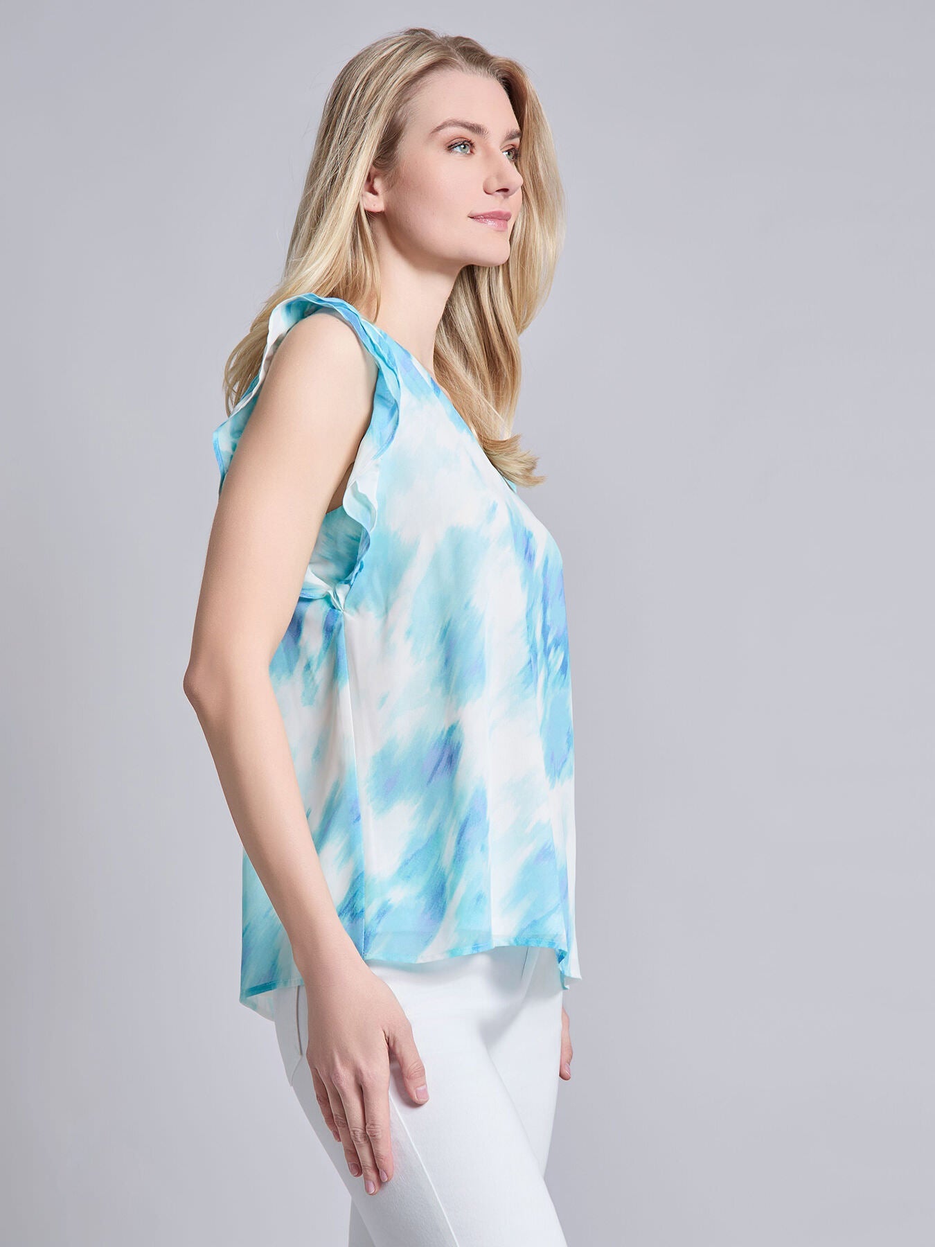 Petite Flutter Sleeve V-Neck Blouse, Crepe De Chine