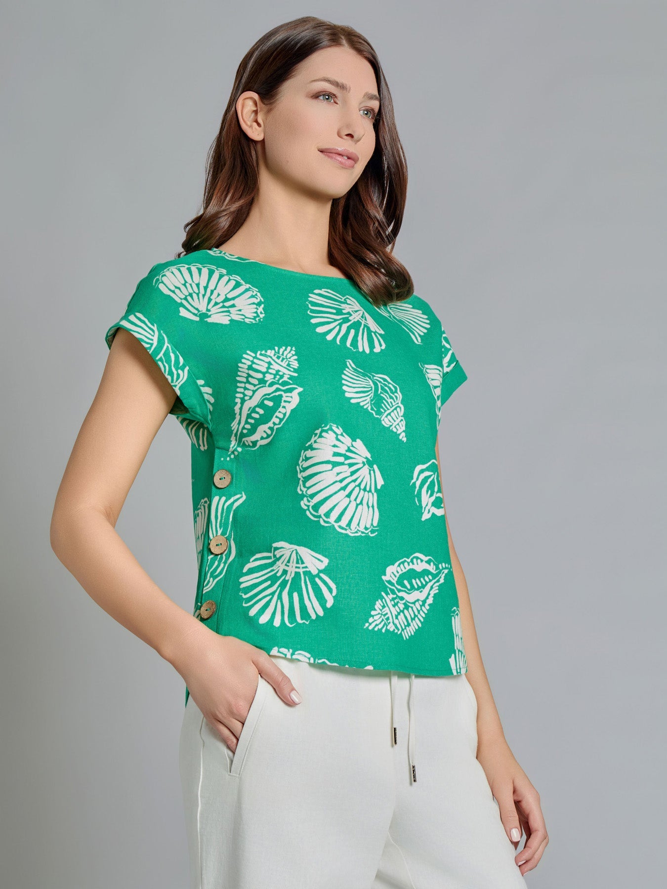 Button Detail Blouse, Linen Blend