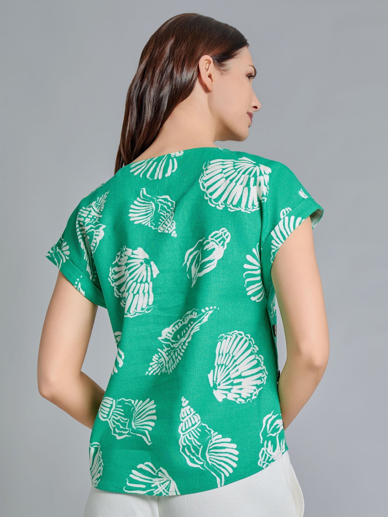 Button Detail Blouse, Linen Blend