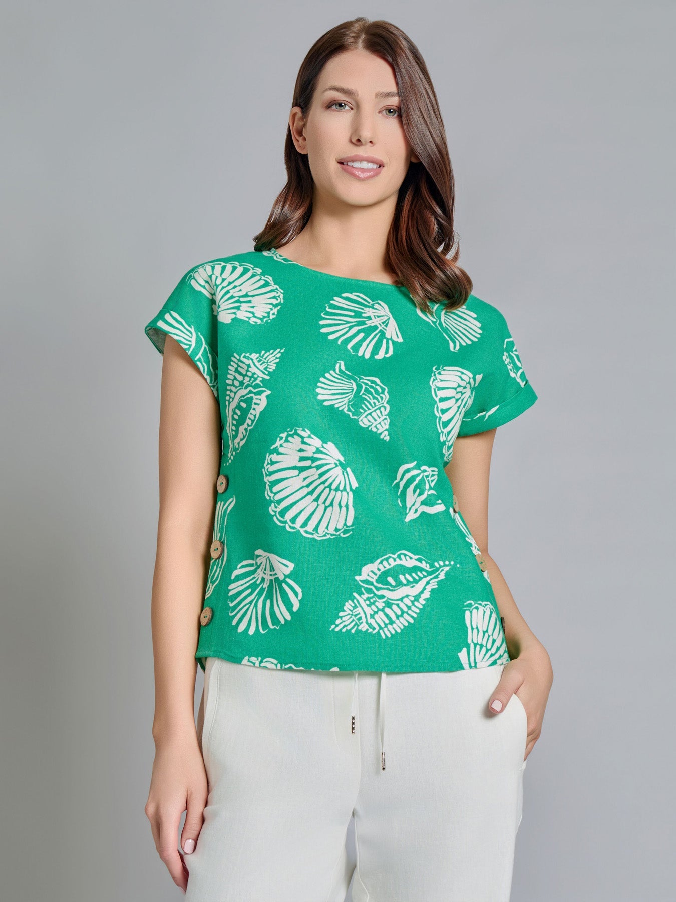 Button Detail Blouse, Linen Blend