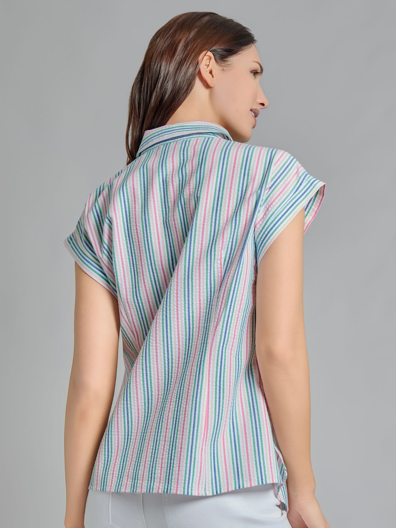 Button-Front Side Tie Blouse