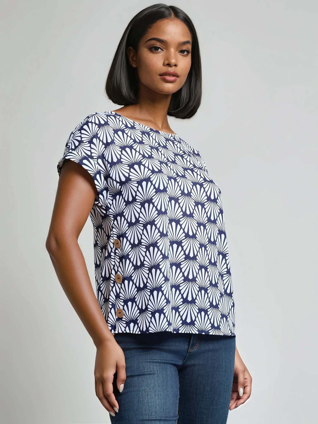 Button Detail Blouse, Crepe de Chine