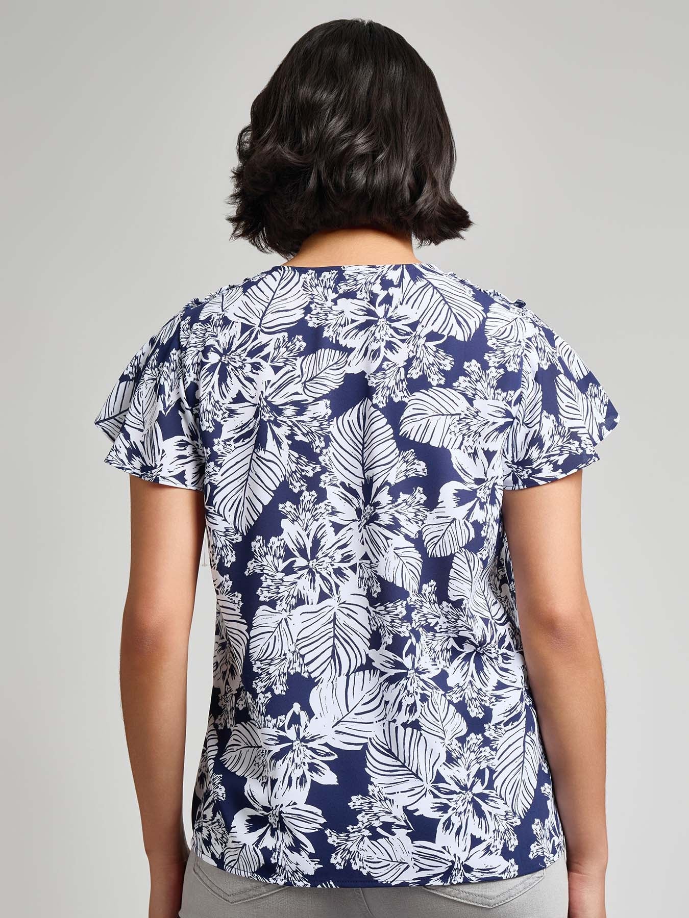 Flutter Sleeve V-Neck Blouse, Crepe de Chine