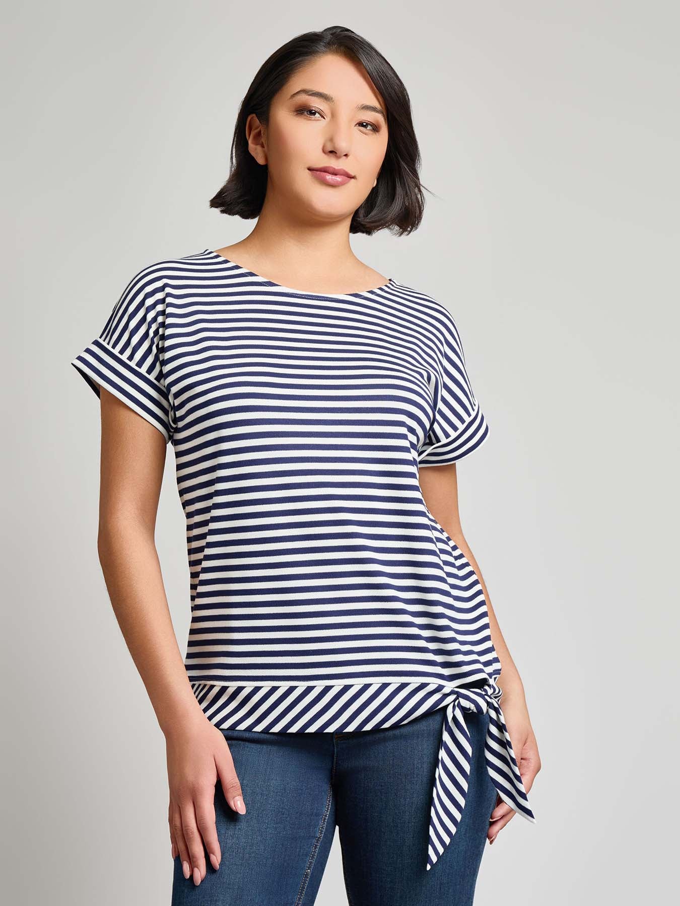 Dolman Sleeve Tie Tee, Stripe Pique