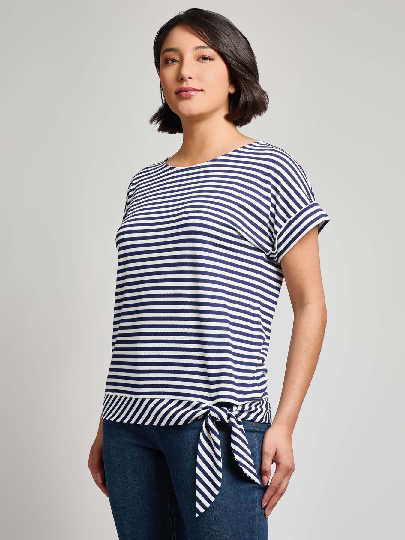 Dolman Sleeve Tie Tee, Stripe Pique