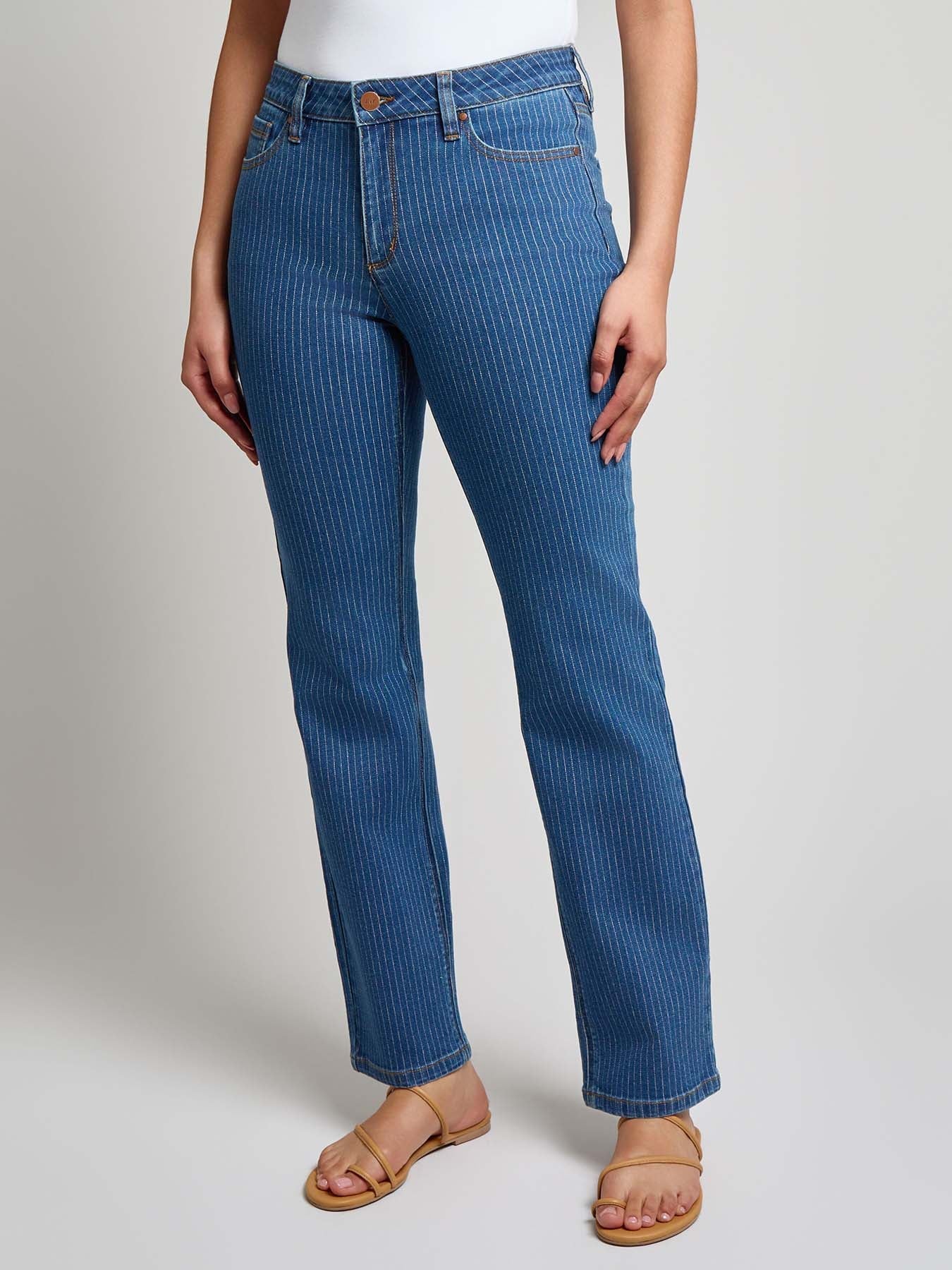 Petite Lexington Straight Leg Jeans, Indigo Pinstripe