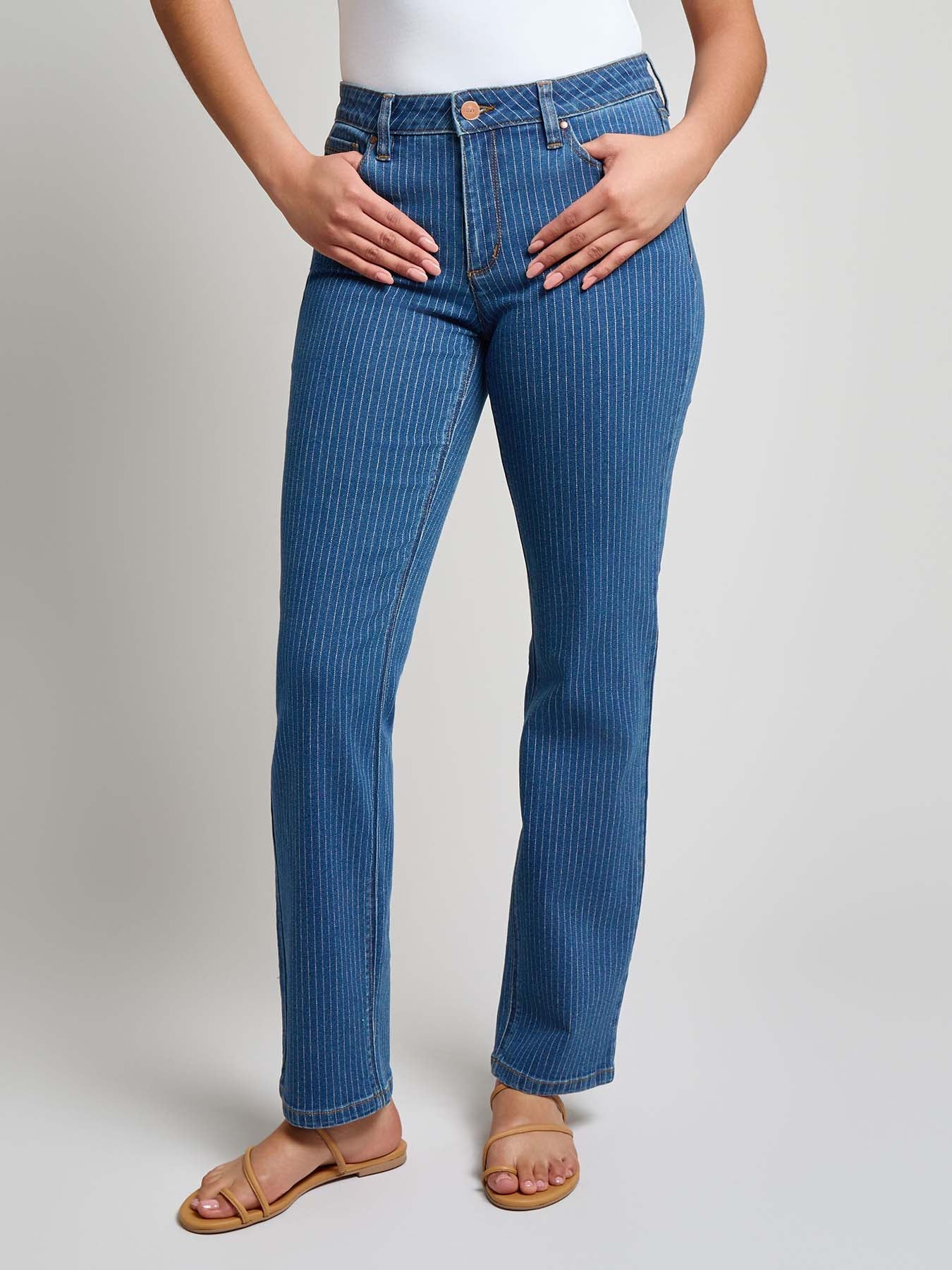 Petite Lexington Straight Leg Jeans, Indigo Pinstripe