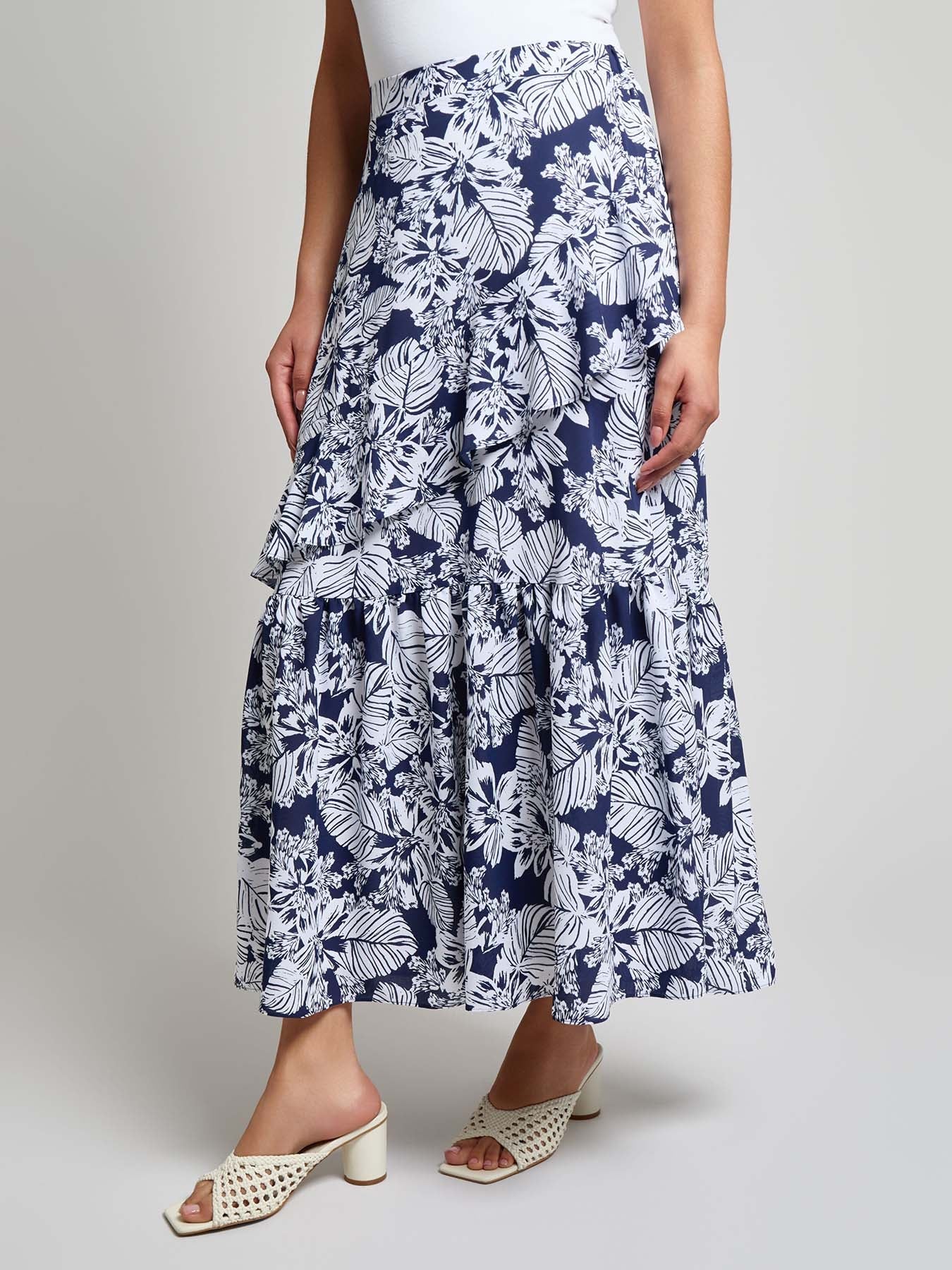 Petite Pull-On Ruffle Maxi Skirt, Crepe de Chine