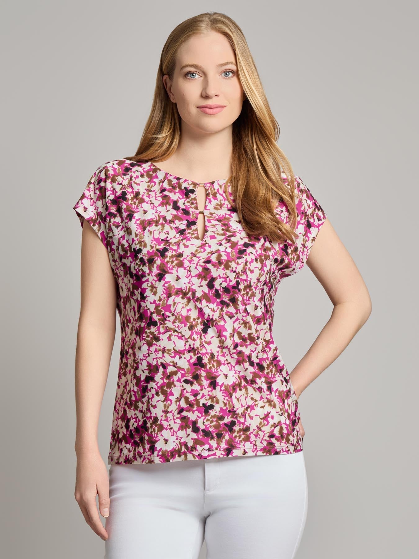 Drop Shoulder Keyhole Neckline Top