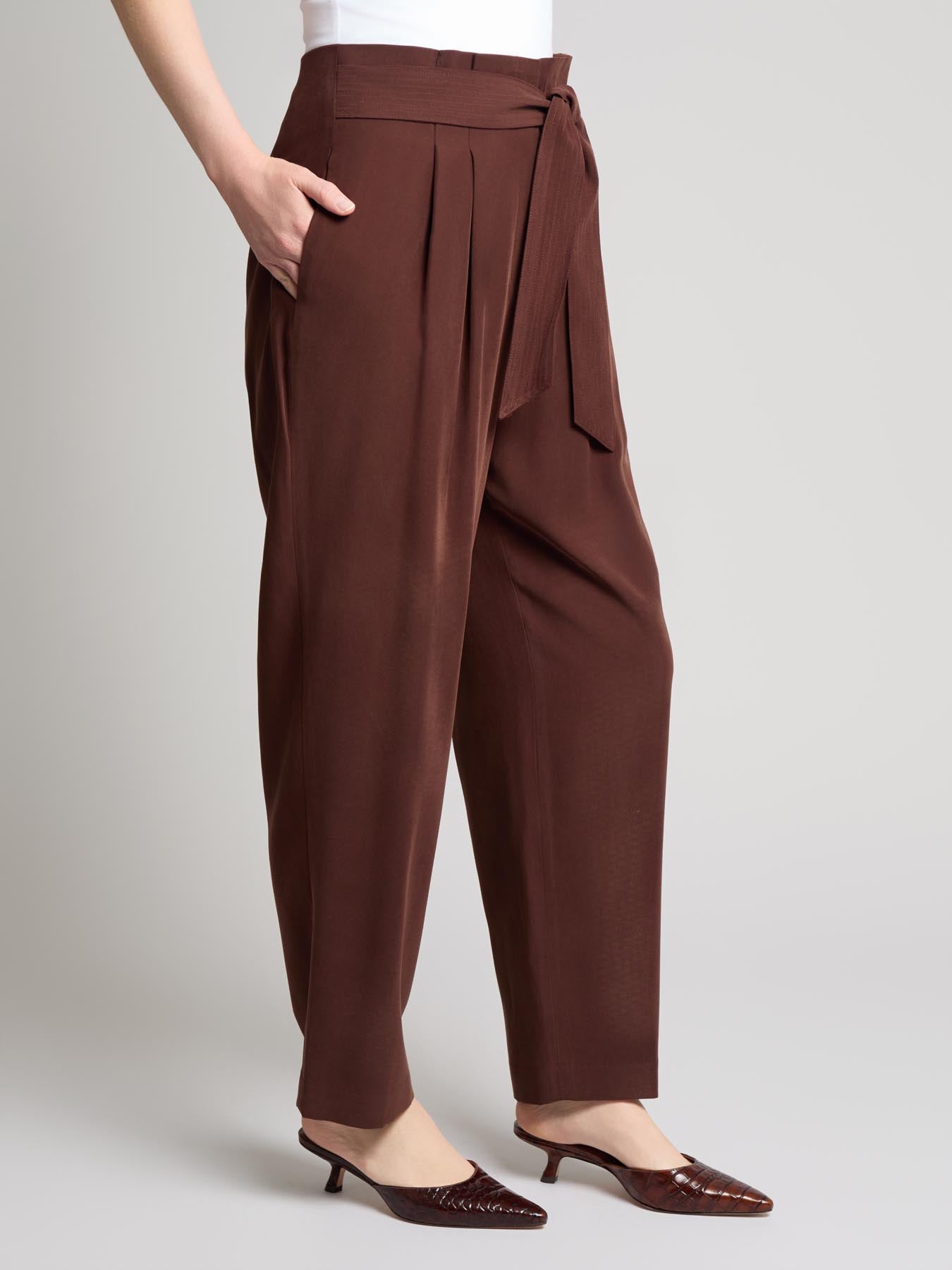 Belted Paperbag Waist Straight Leg Pant