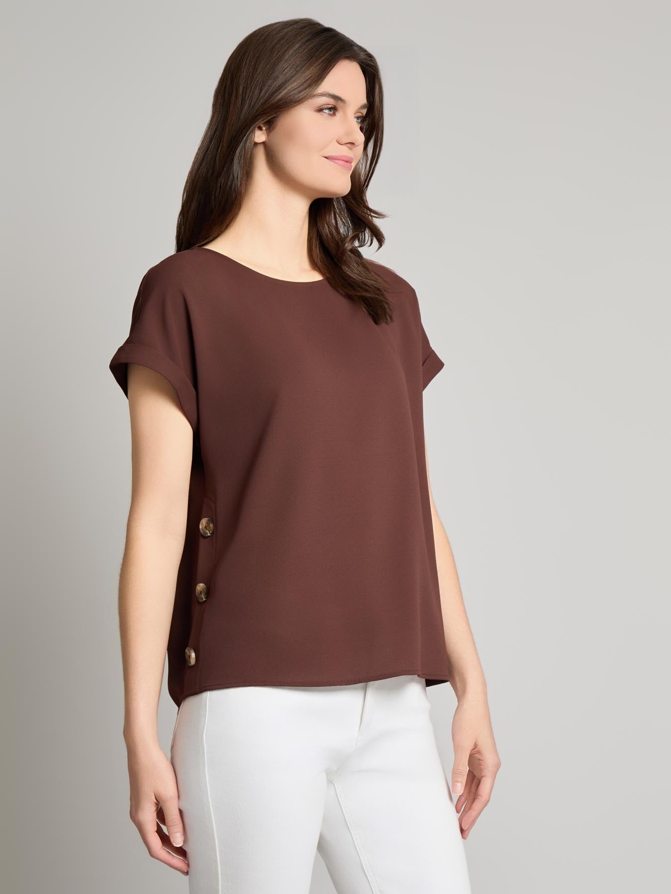 Button Detail Blouse, Jasper Crepe