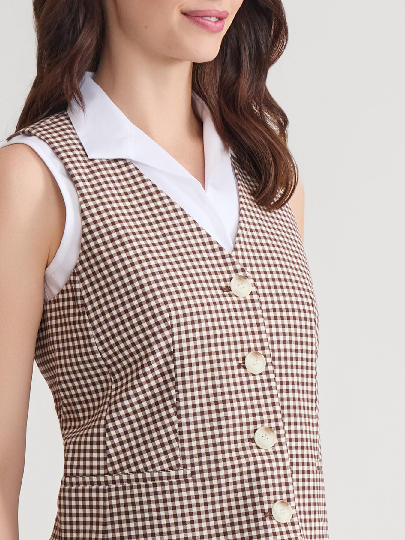 Button-Front Vest, Stretch Tweed