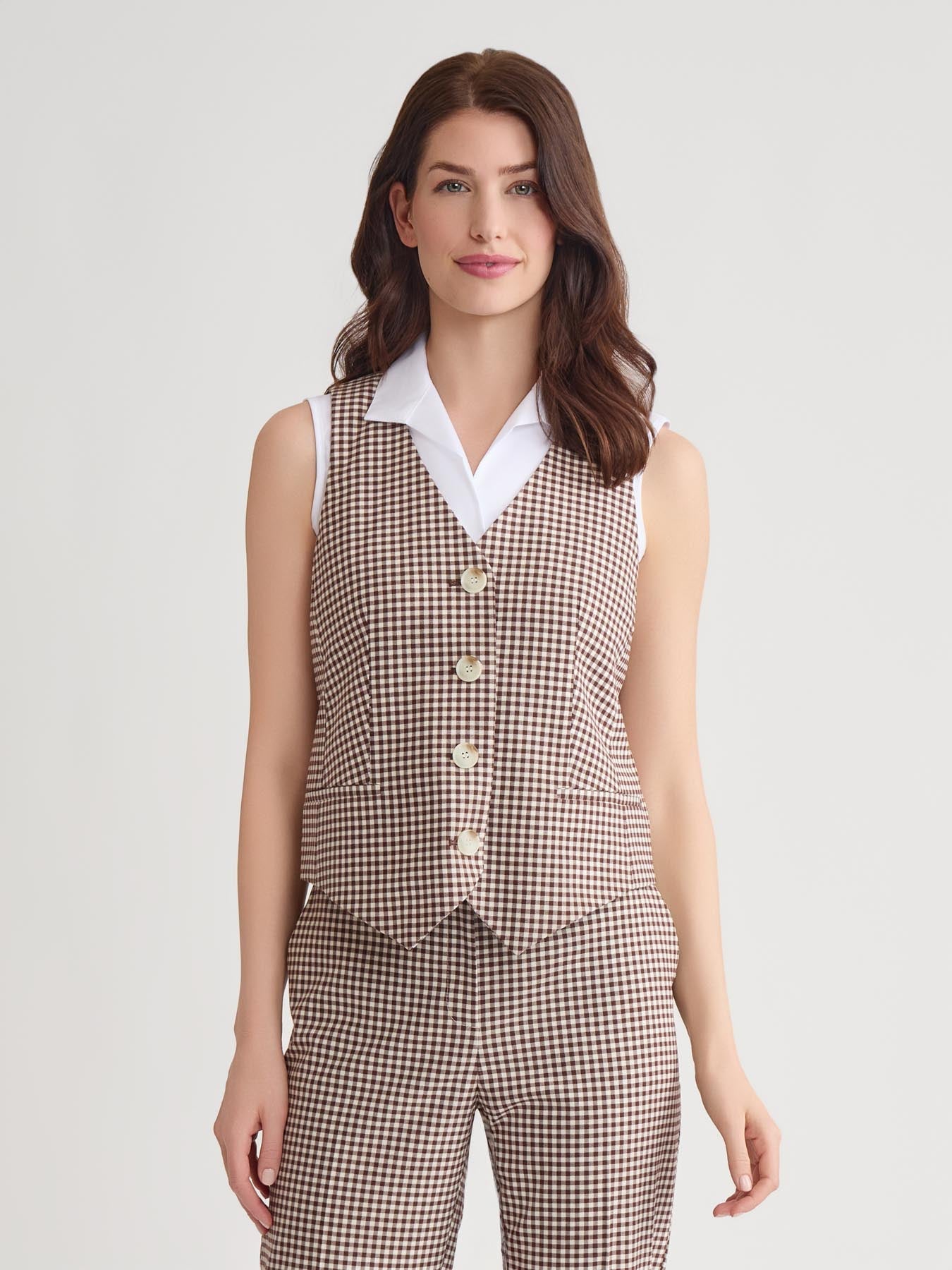 Button-Front Vest, Stretch Tweed