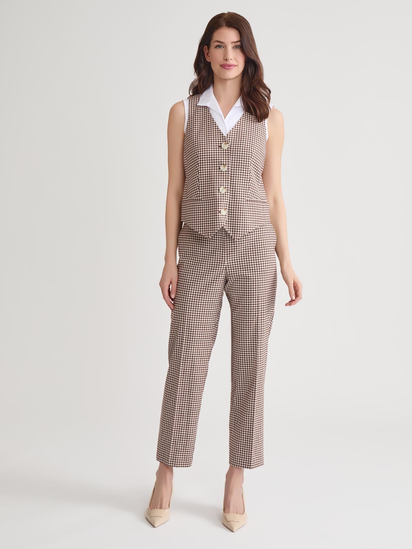 Button-Front Vest, Stretch Tweed