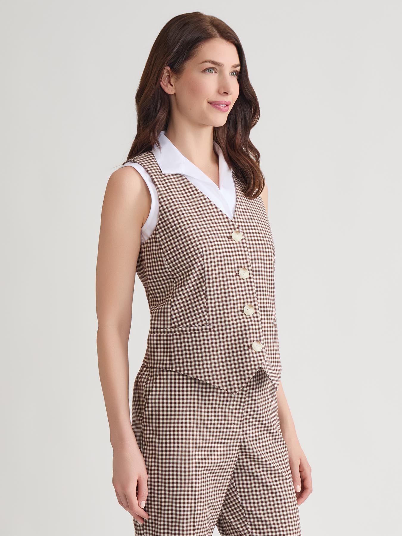 Button-Front Vest, Stretch Tweed