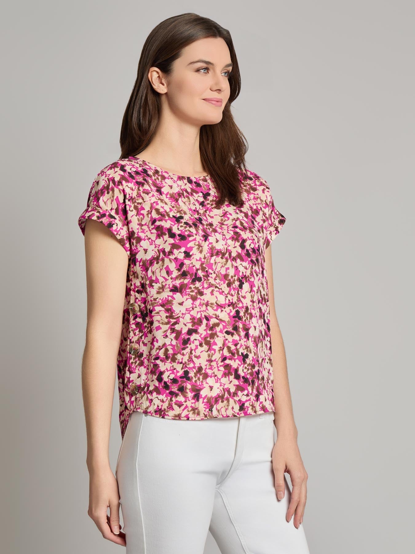 Button Detail Blouse, Crepe de Chine