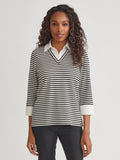Collared Shirt V-Neck Two-Fer Stripe Top