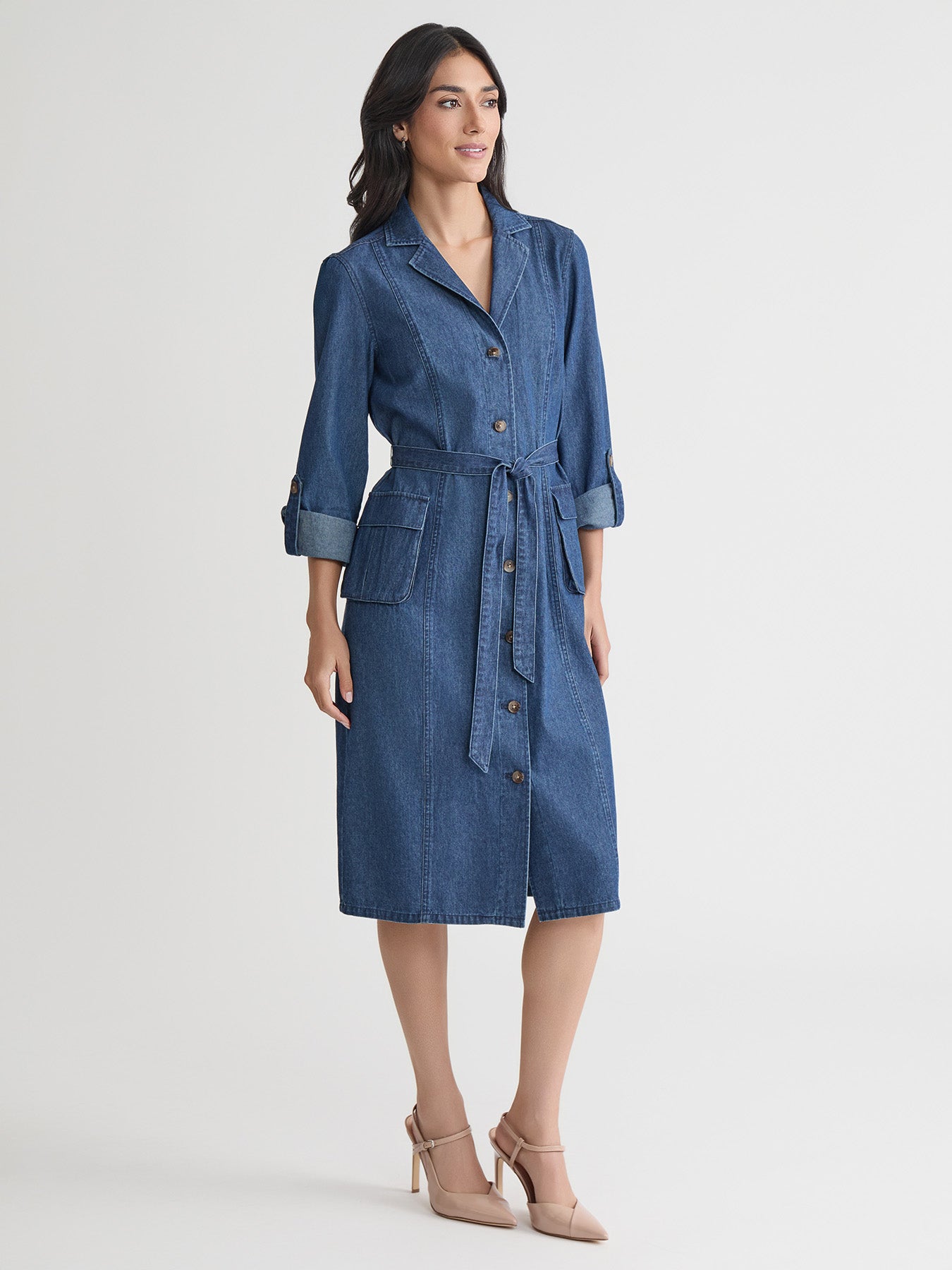 Cargo Pocket Shirt Dress, Chambray