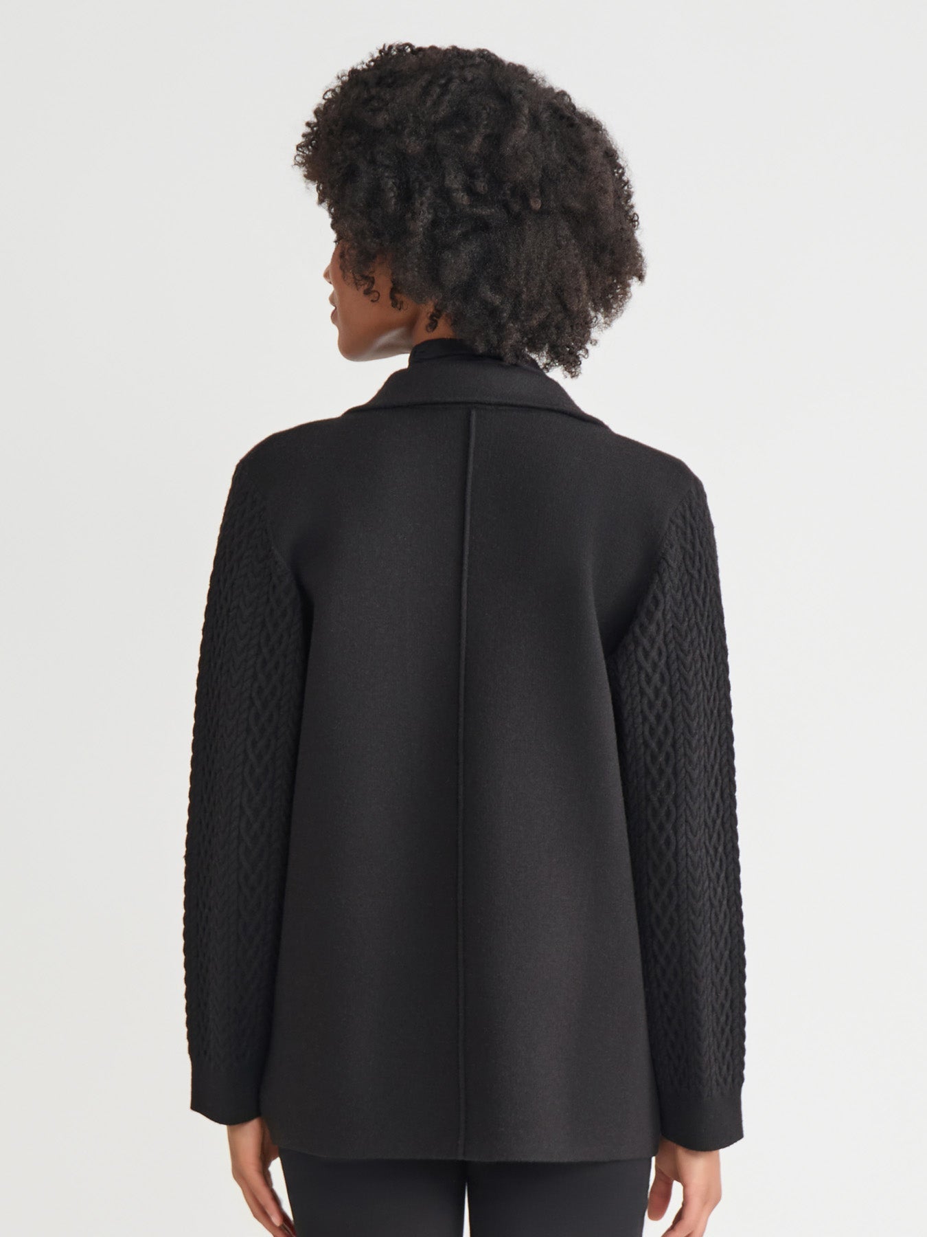 Notch Collar Cable Knit Sleeve Blazer